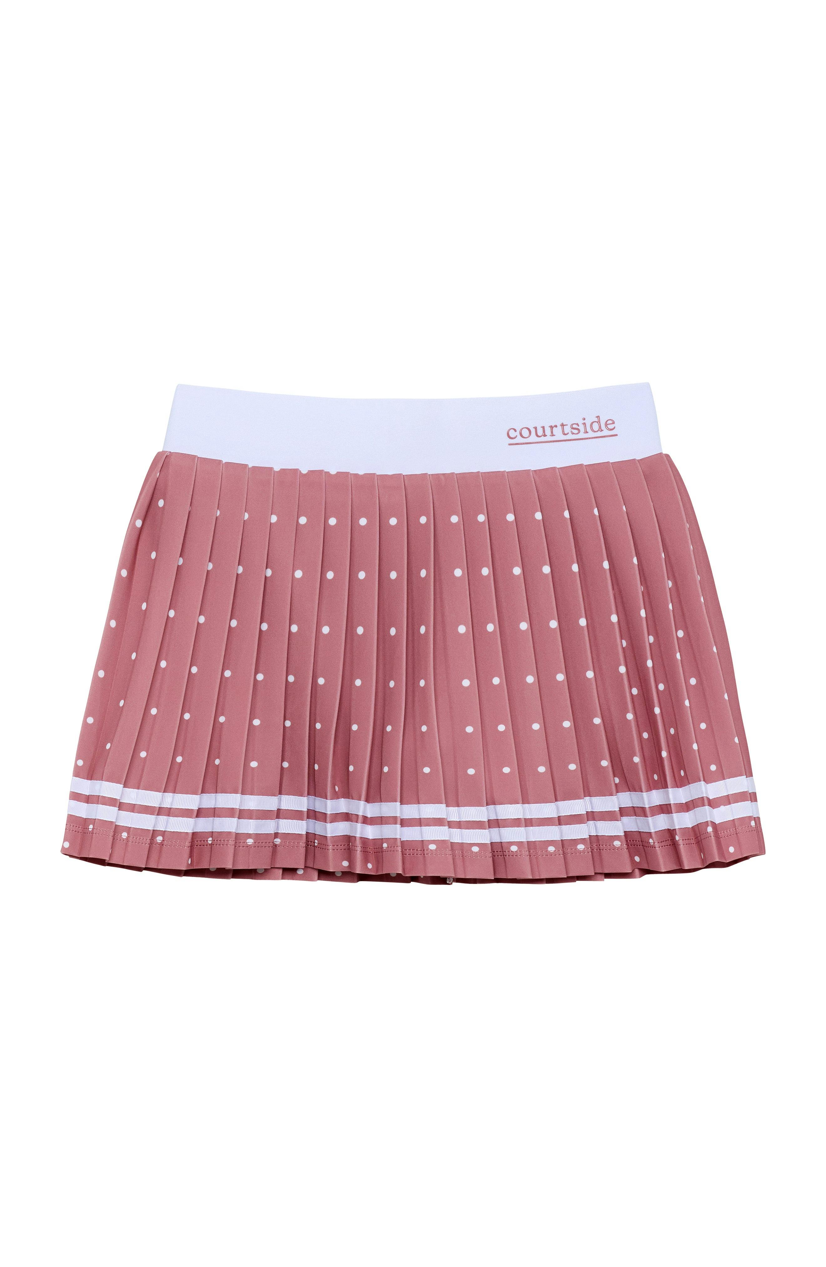 dusty pink polka dot pleated skort