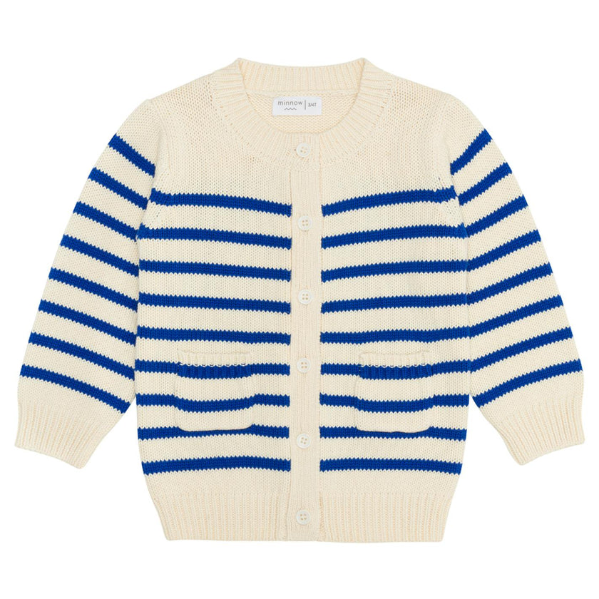 Unisex Cream And Blue Stripe Knit Cardigan