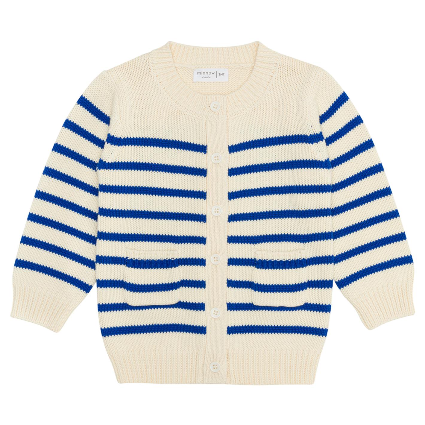 Unisex Cream And Blue Stripe Knit Cardigan