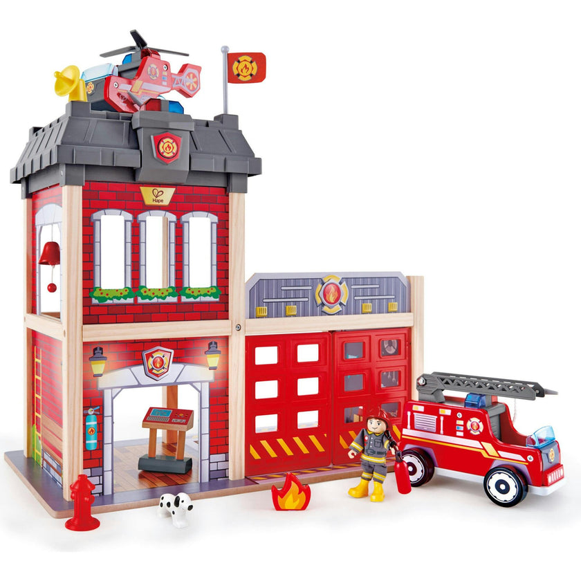 City Fire Station Dollhouse Wooden Playset