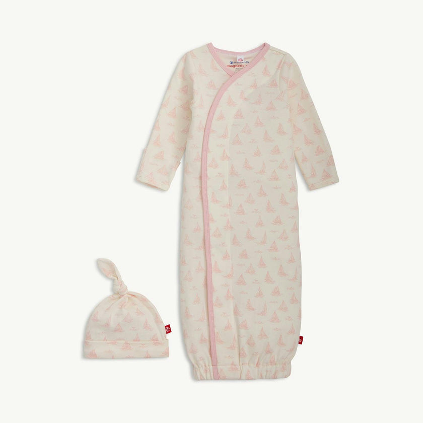 Tiny Tides Pk Org Cot Magnetic Gown + Hat Set