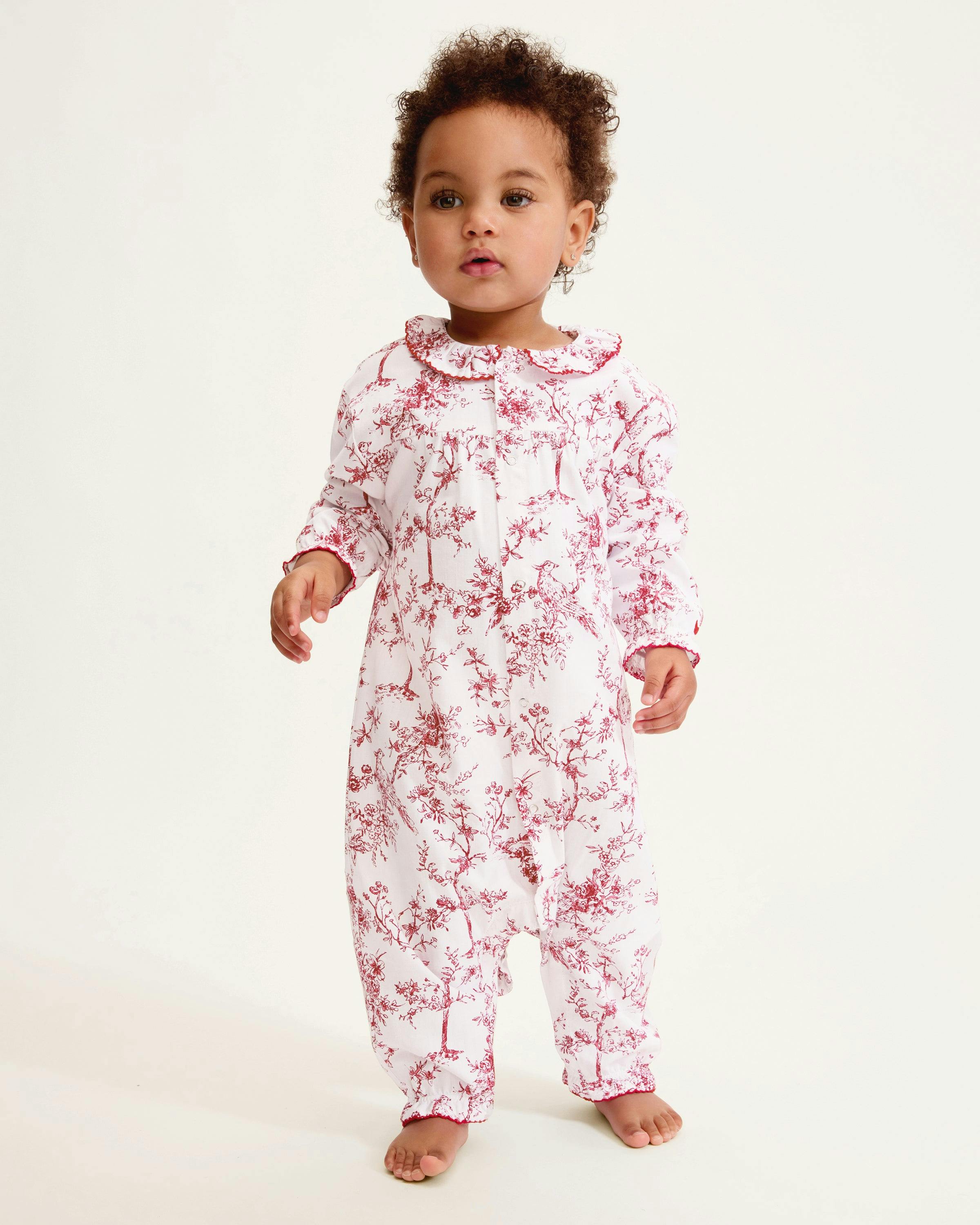 Baby's Twill Madeline Romper in Red Timeless Toile