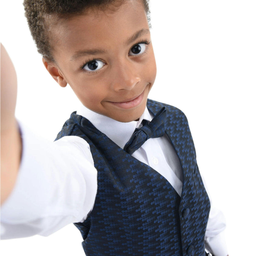 Navy Geometric Print Vest and Bowtie