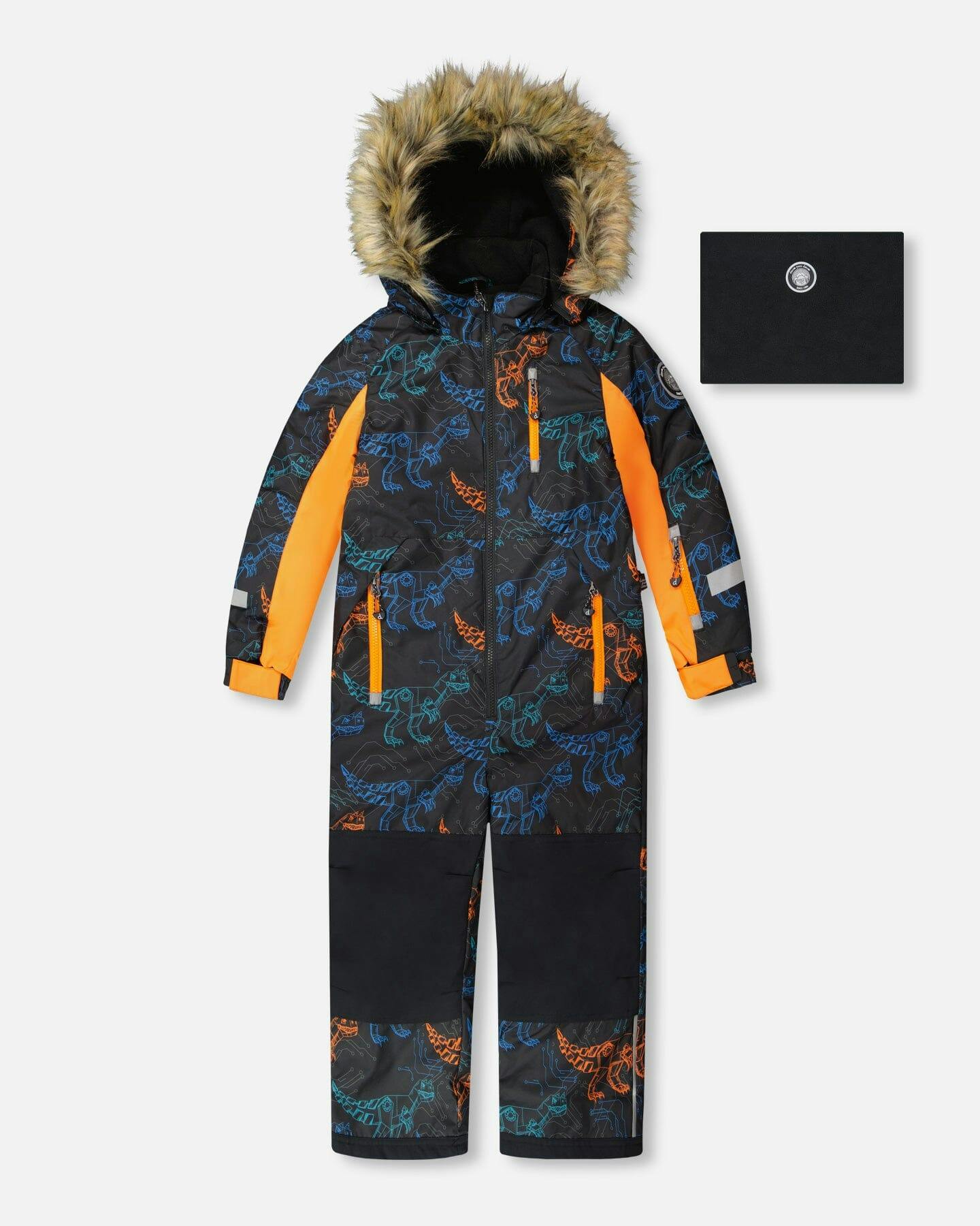 One-Piece Play Snowsuit Robot Dinosaur Print