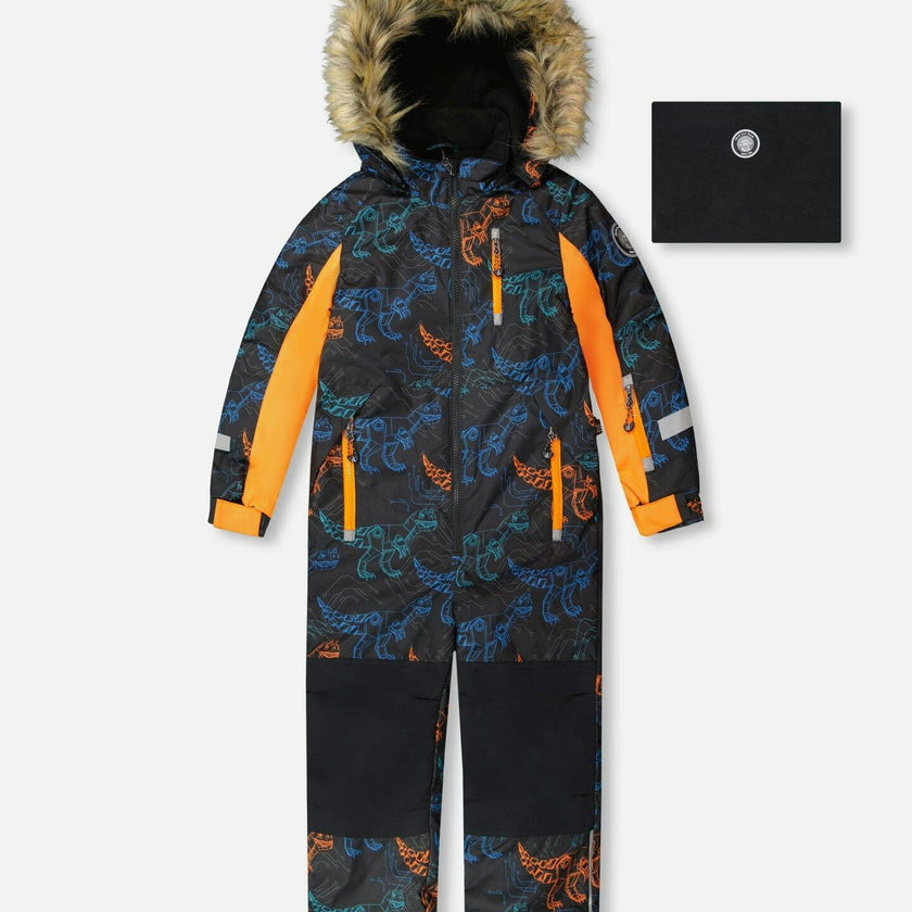One-Piece Play Snowsuit Robot Dinosaur Print