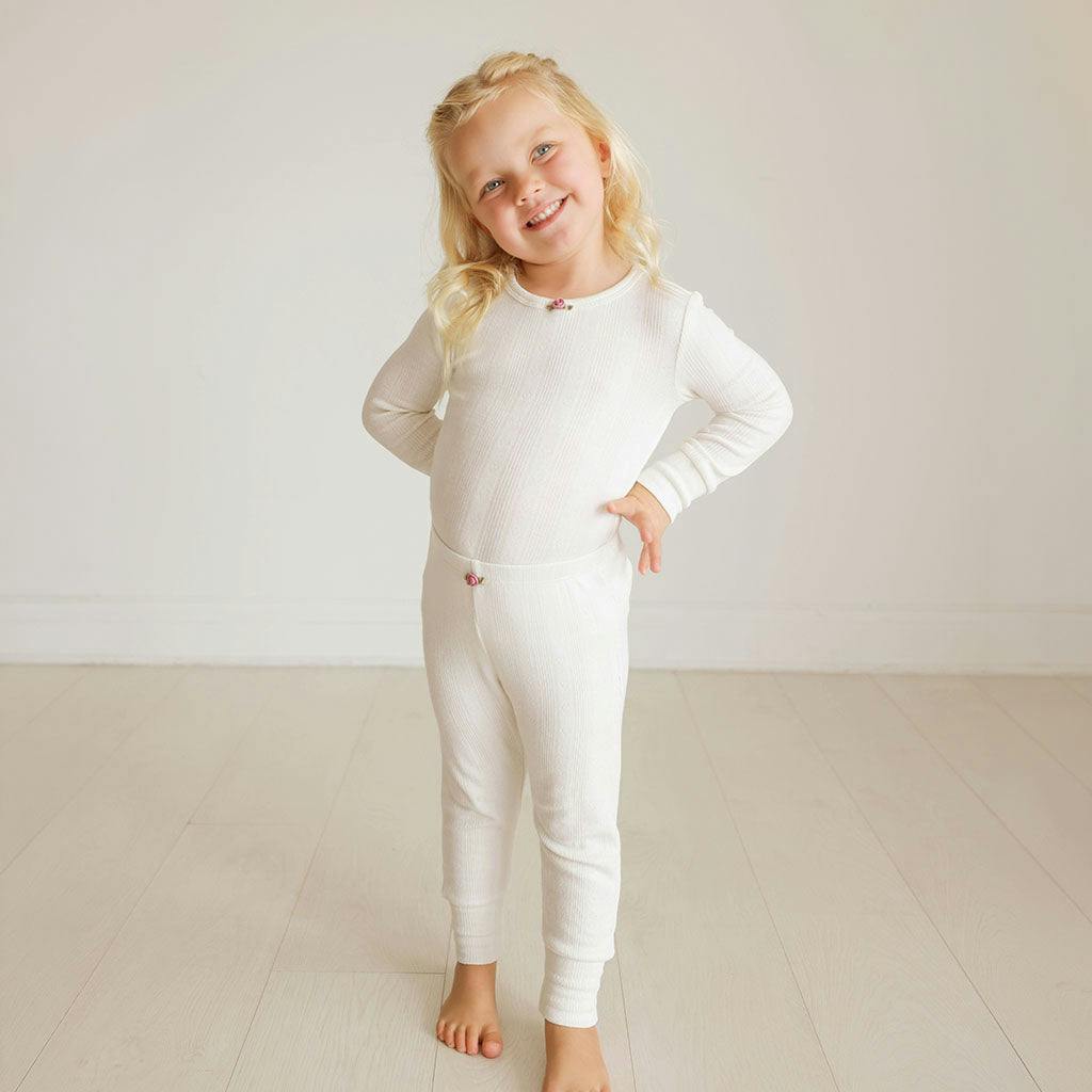 Coconut Pointelle Rosette Classic Pajama Set