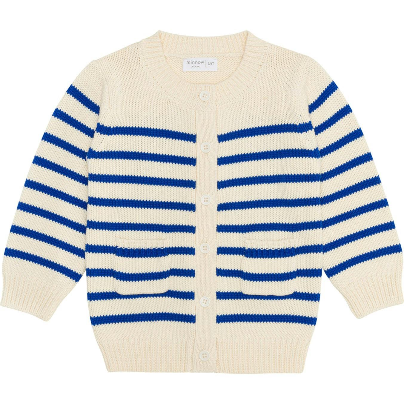 Unisex Cream And Blue Stripe Knit Cardigan