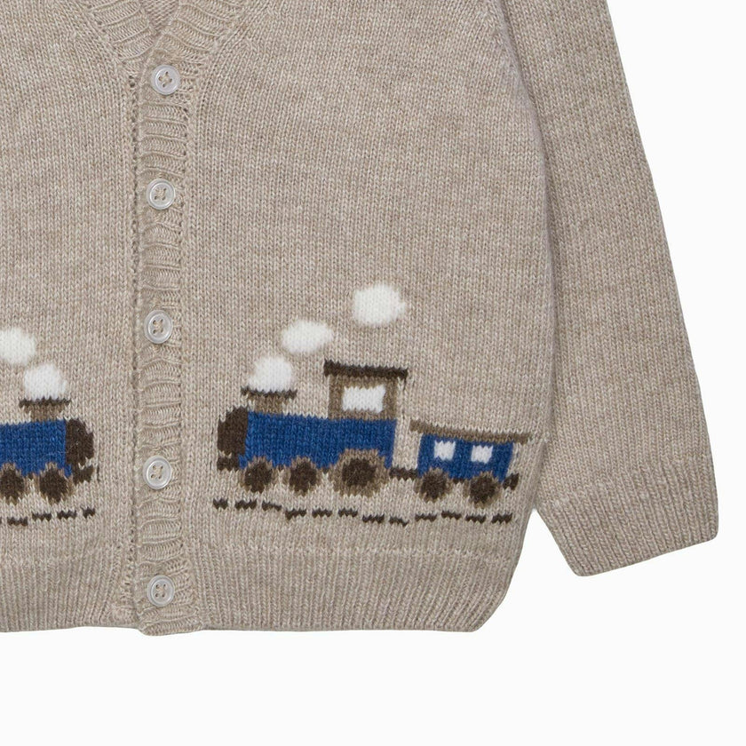 Baby Train Cardigan in Oatmeal