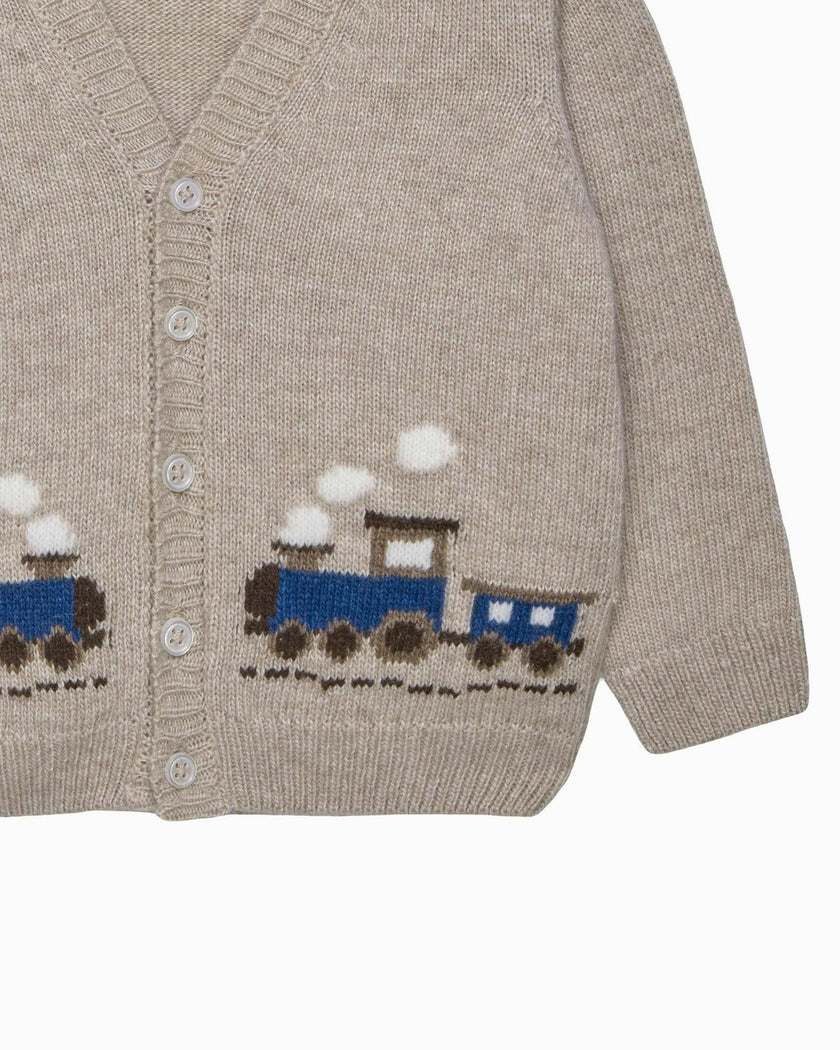 Baby Train Cardigan in Oatmeal