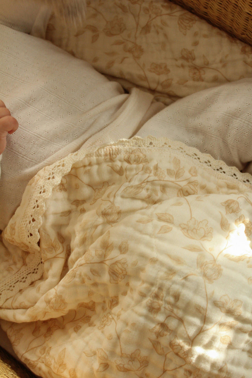 Goldie Buttercream Floral QUILTED 6 Layer Gauze Blanket