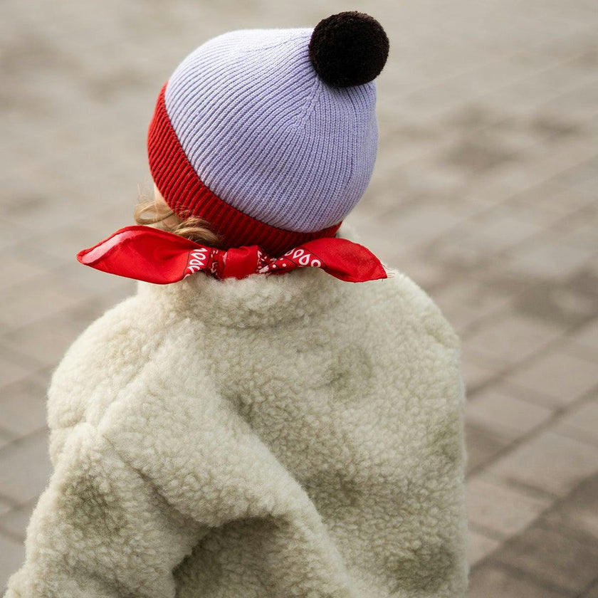 children's merino beanie - berry & red