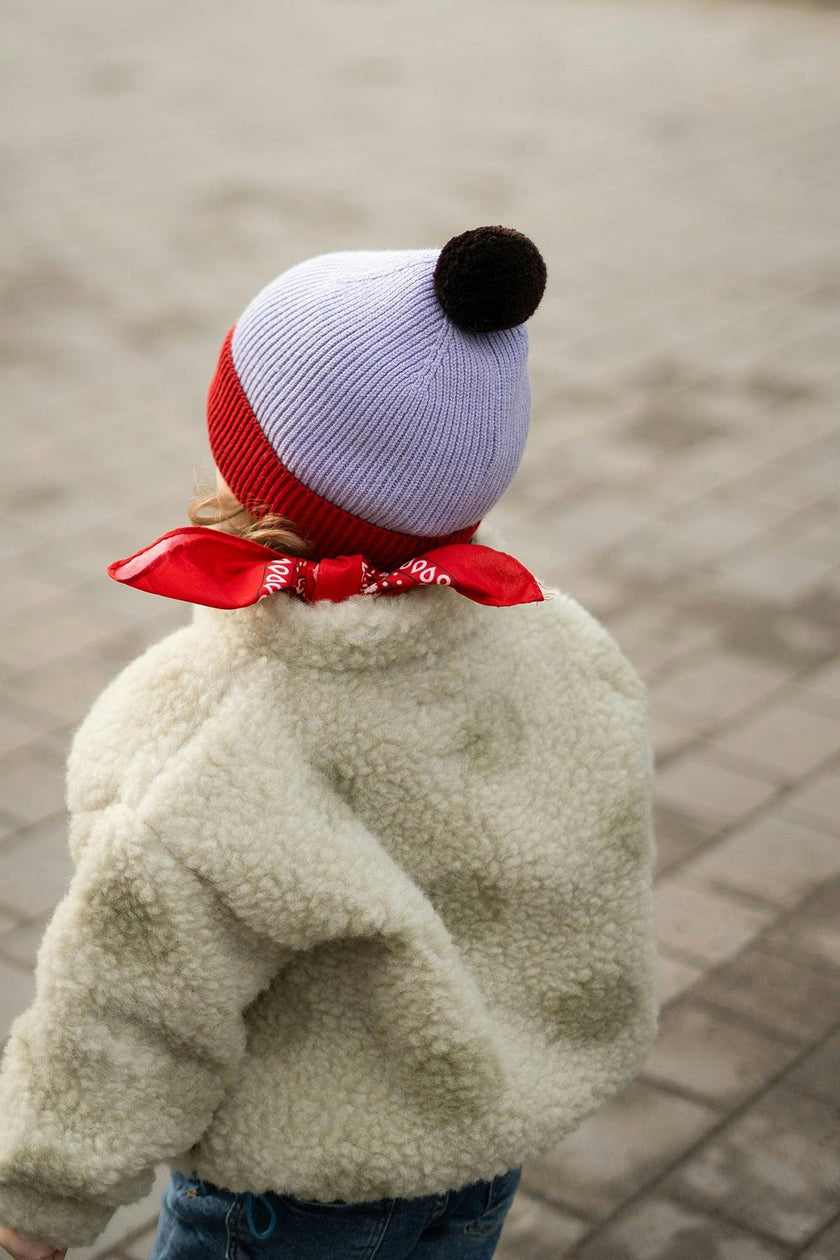 children's merino beanie - berry & red