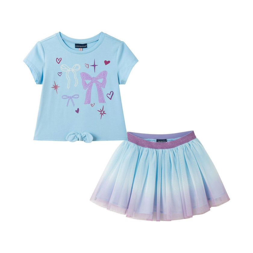 Tie Front Tee & Tutu Skirt | Blue Ombre