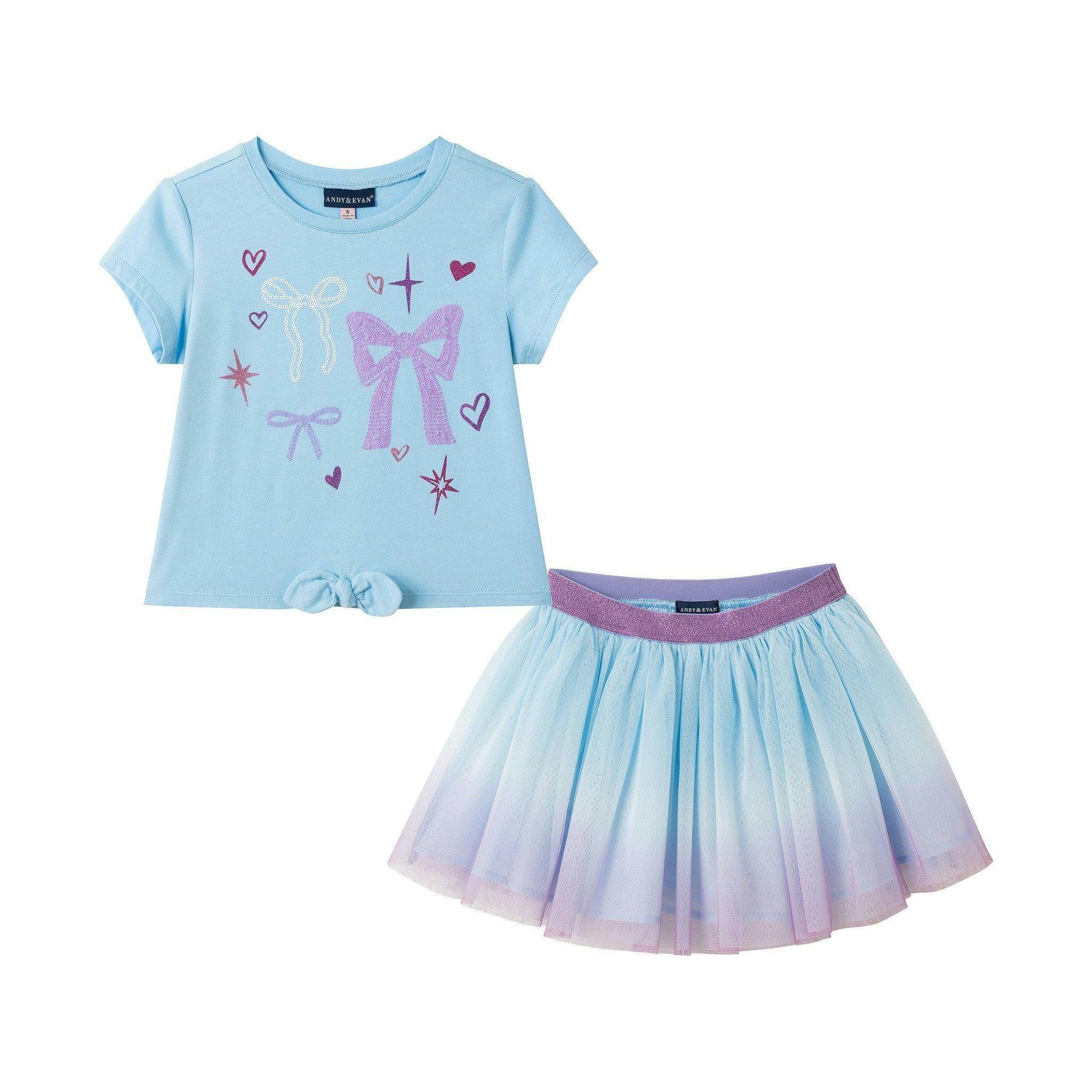 Tie Front Tee & Tutu Skirt | Blue Ombre