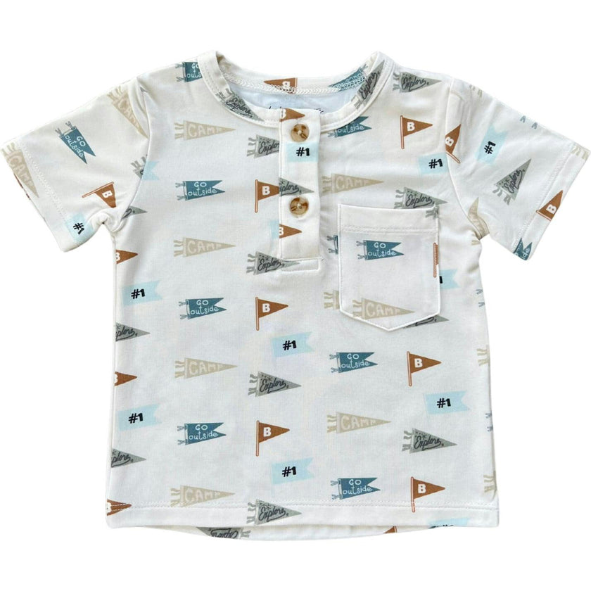 Boy's Short Sleeve Henley Shirt Retro Banner