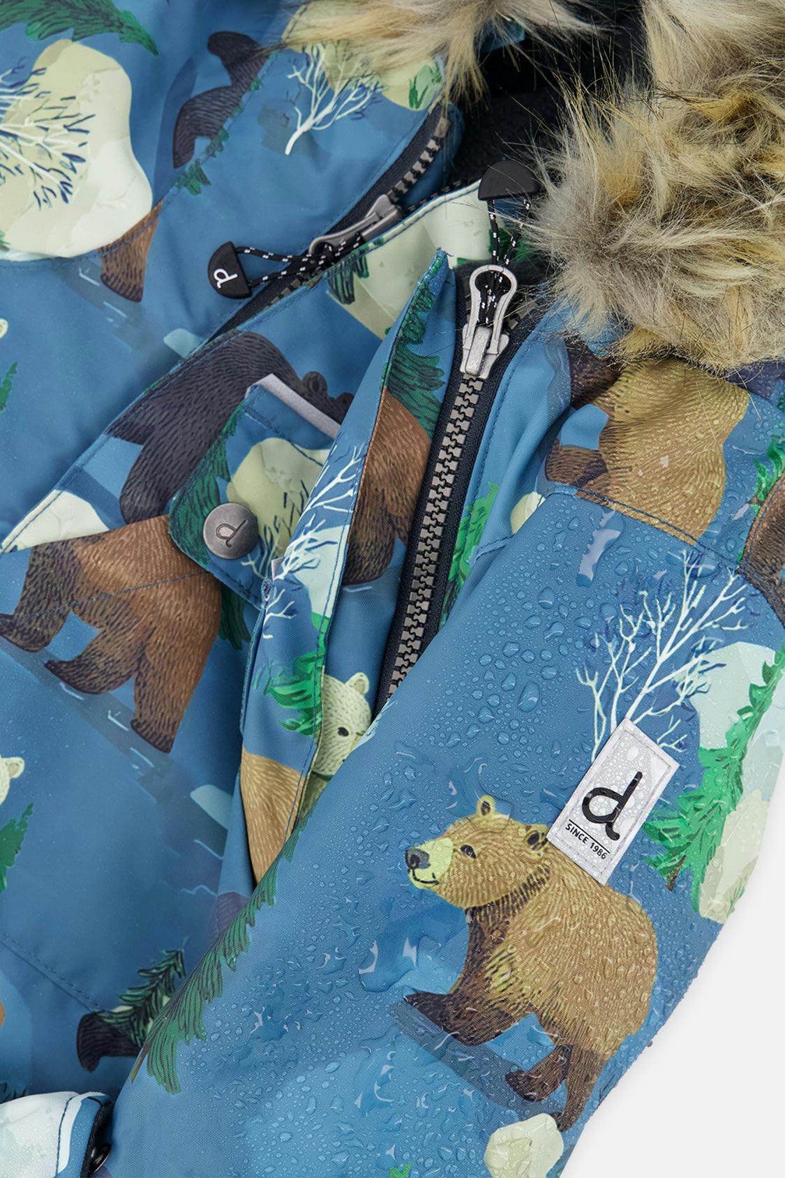 Baby One Piece Snowsuit Adapted For Car Seats Blue Bear Print
