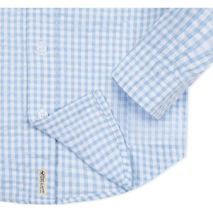 Organic Long Sleeve Seersucker Button Down Shirt, Blue