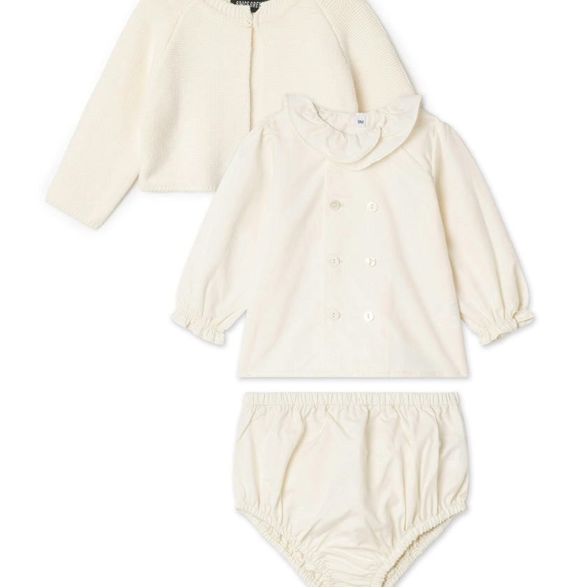 Woven 2Pc Set and Cardigan Cream