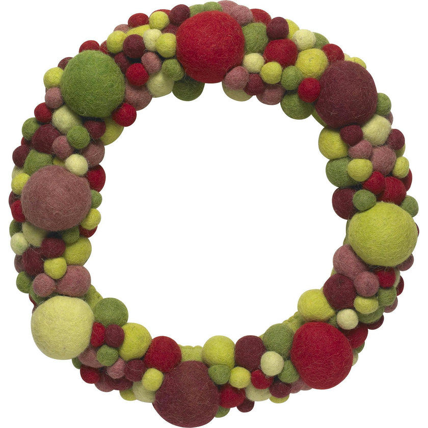 Handmade Hand Felted Wool Wreath - Multicolor Ball - 14"