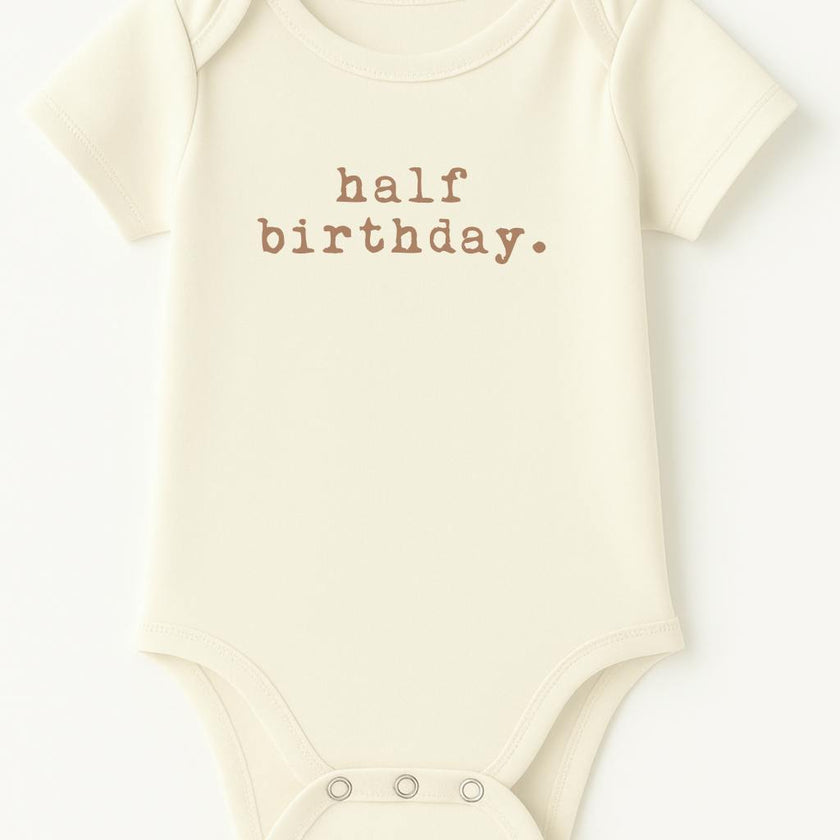 Half Birthday Clay Organic Cotton Baby Bodysuit Short Sleeve