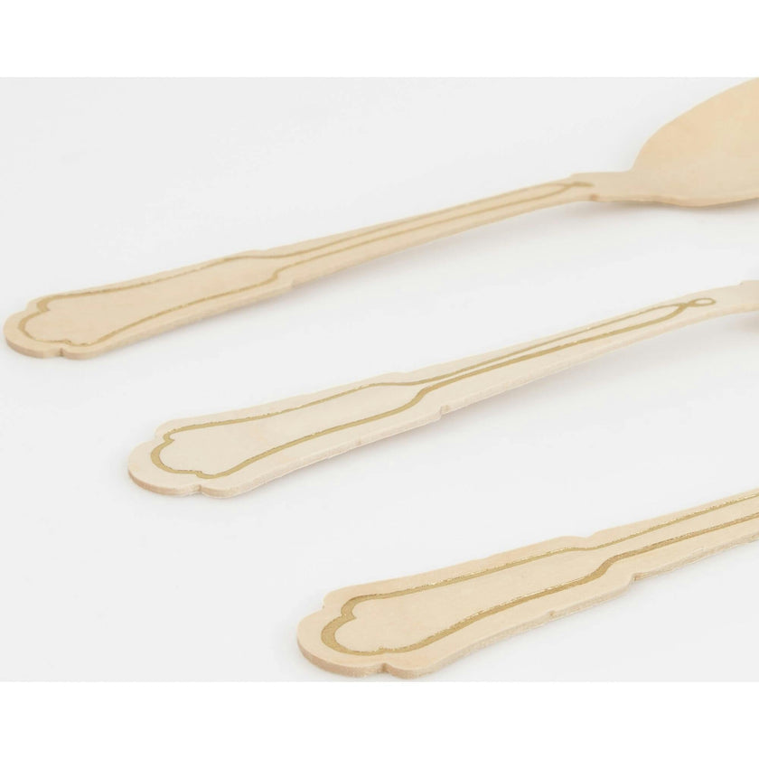 Elegant Gold Foil Detail Wooden Cutlery Set