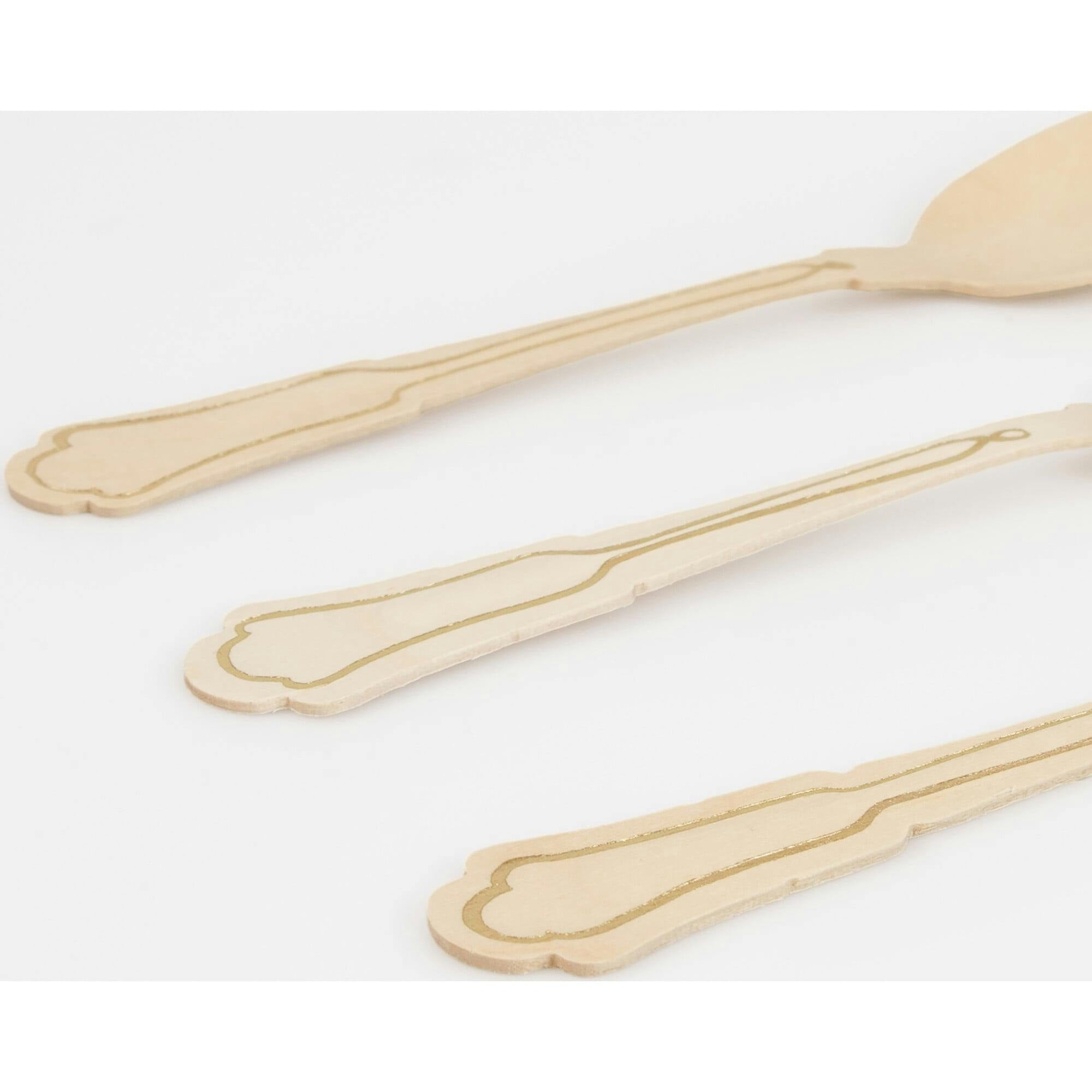 Elegant Gold Foil Detail Wooden Cutlery Set