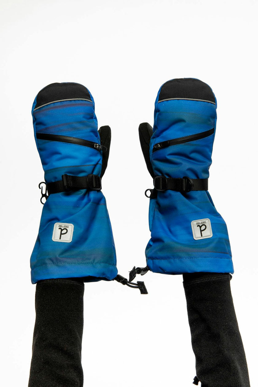 Teknik Winter Mittens Blue with Black Stripes