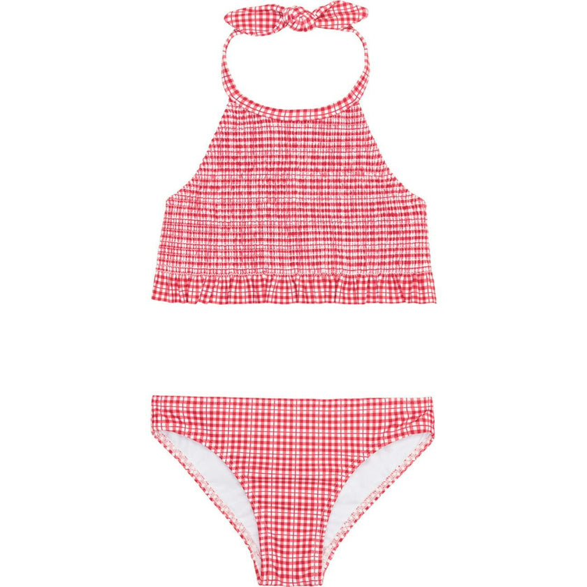 Girls Poppy Gingham Smocked Halter Bikini