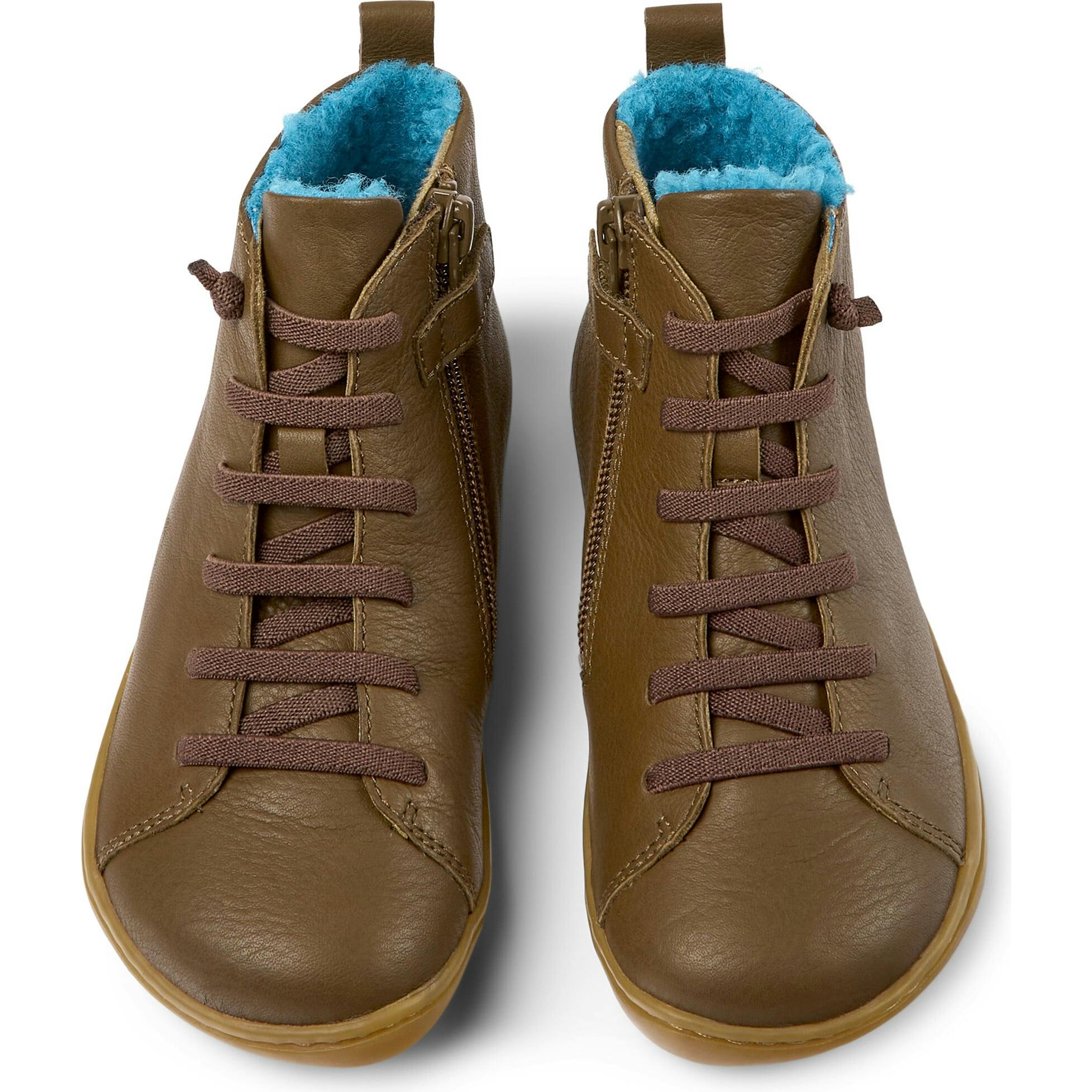 Peu Cami Elastic Lace Fur Insole Leather Ankle Boots, Brown
