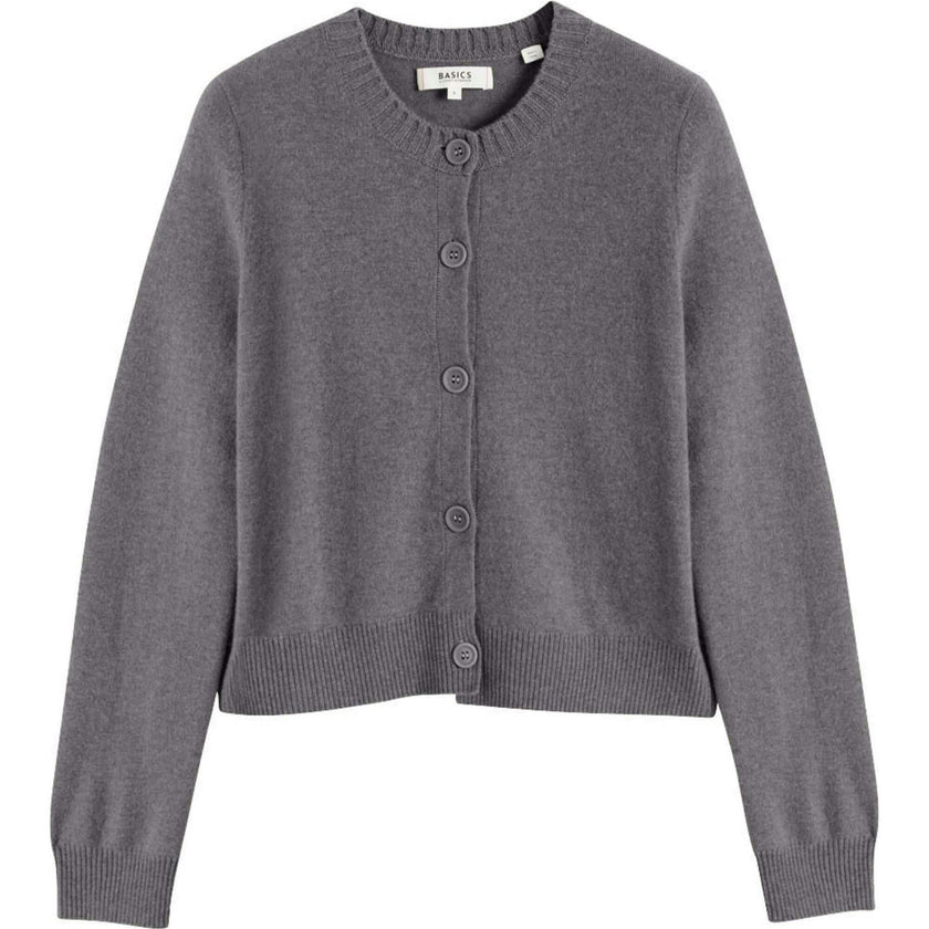 Wool Cashmere Blend Crew Neck Cropped Cardigan