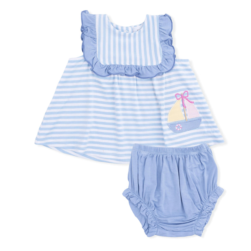 Bubbly Sailboat Stripe - Ruffle Top and Bloomer