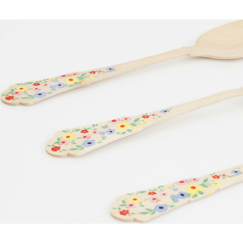 Elegant Floral Wooden Cutlery Set
