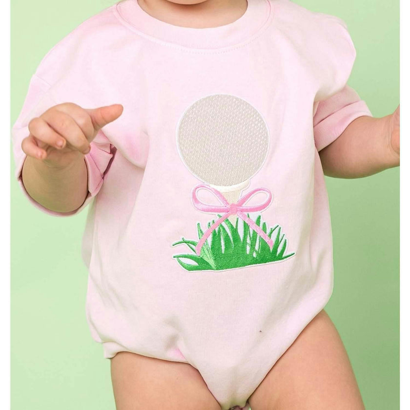 Golf Tee Bow Patch Short Sleeve Romper - Ballet