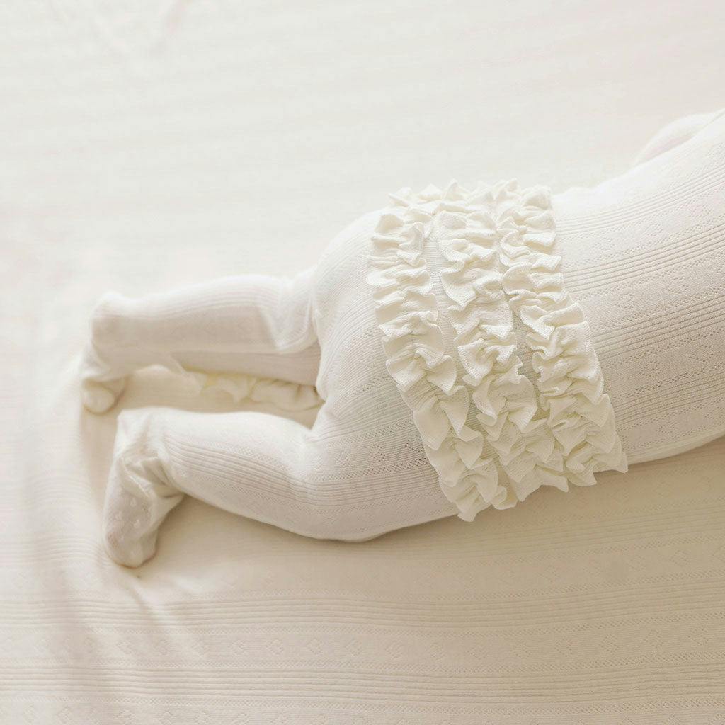 Coconut Pointelle Footie Ruffled Zippered One Piece