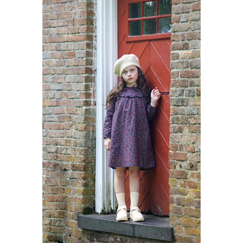 Floral Long Sleeve Ruffle Trim Yoke Dress