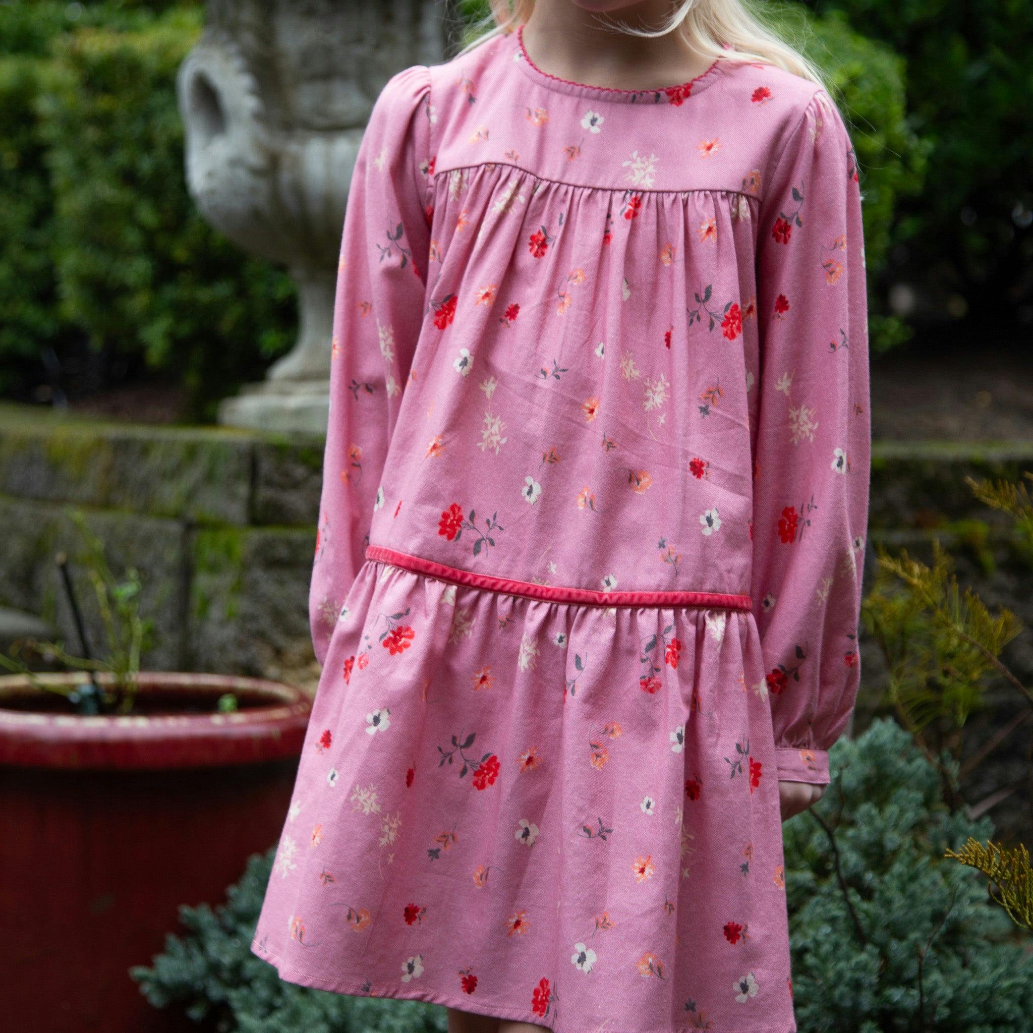 Piper Tiered Dress with Velvet Trim | Sunday Pink