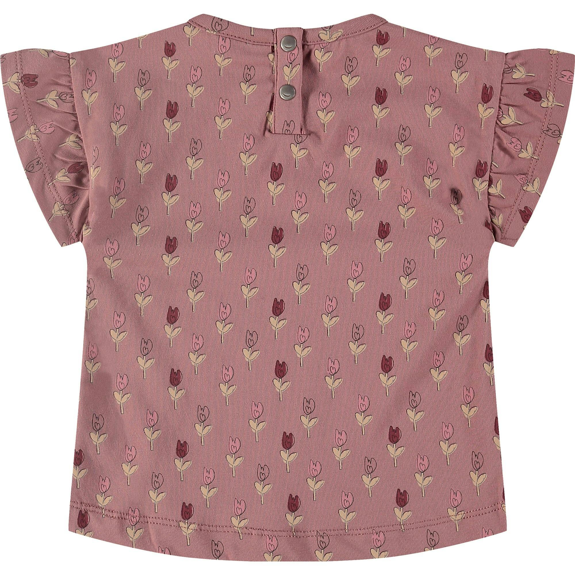 Flower Print Short Ruffle Sleeve T-Shirt
