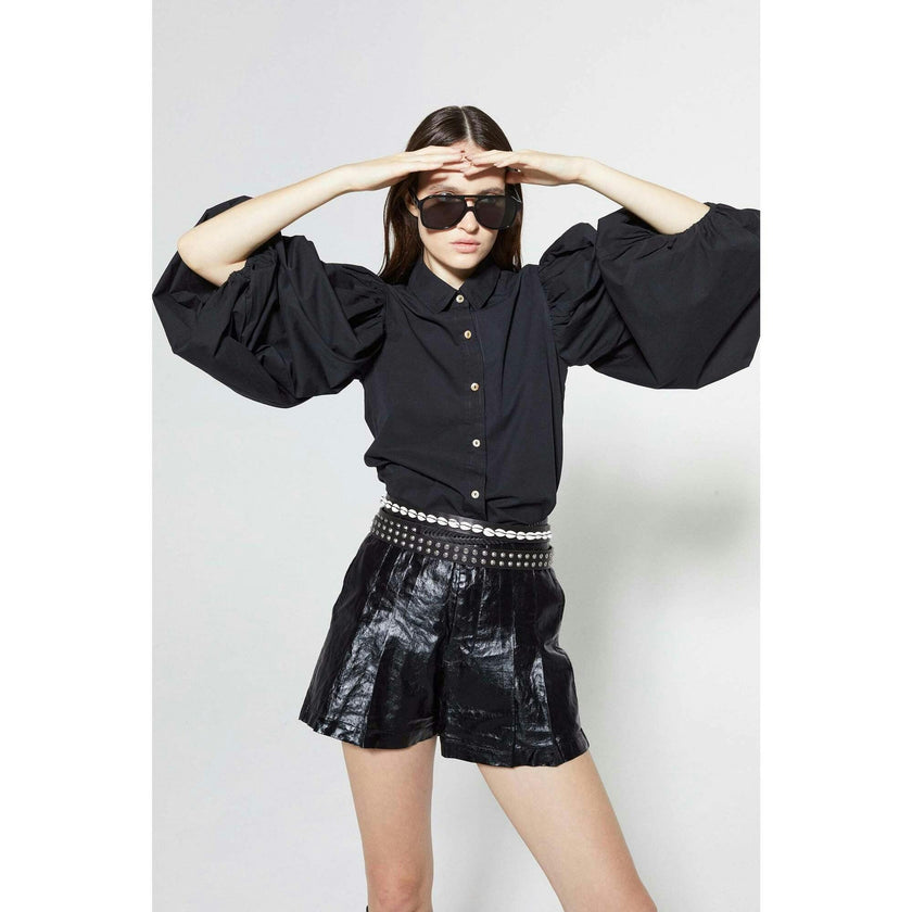 Frida Metallic Linen Shorts - Black