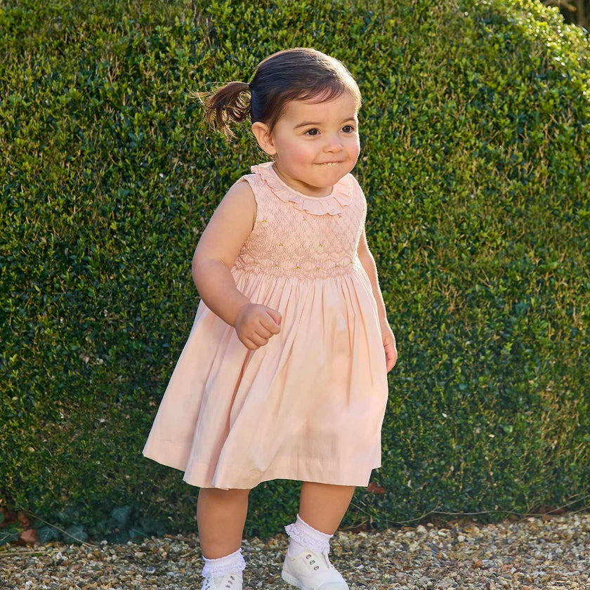 toddler smocked dresses Baby Sleeveless Willow Rose Hand Smocked Dress 12/18M