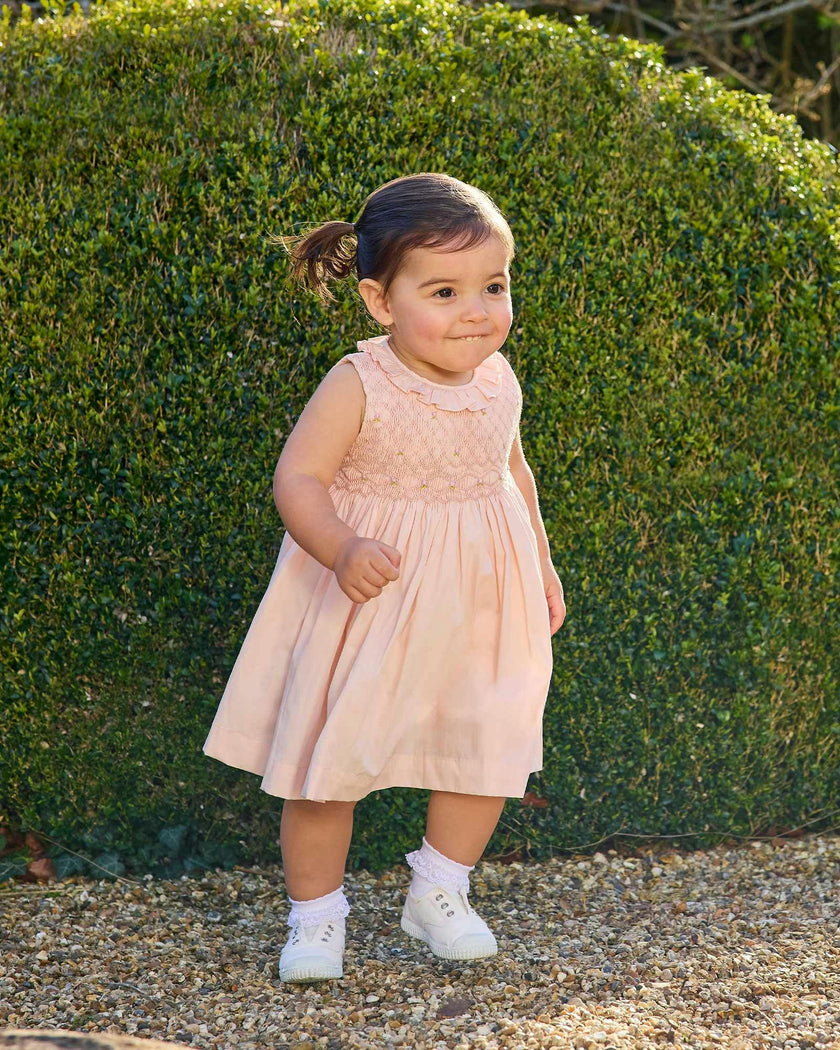 Baby Sleeveless Willow Rose Hand Smocked Dress