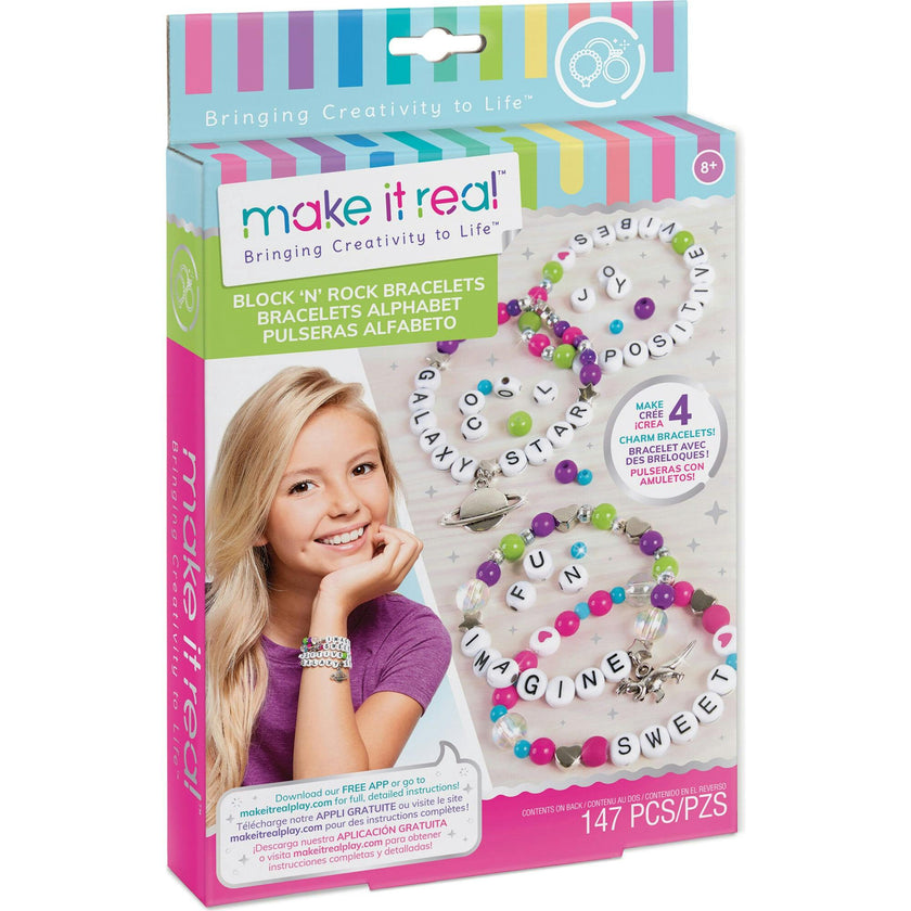 Block ‘N Rock Bracelets Kit - Create 4 Unique Letter Charm Bracelets