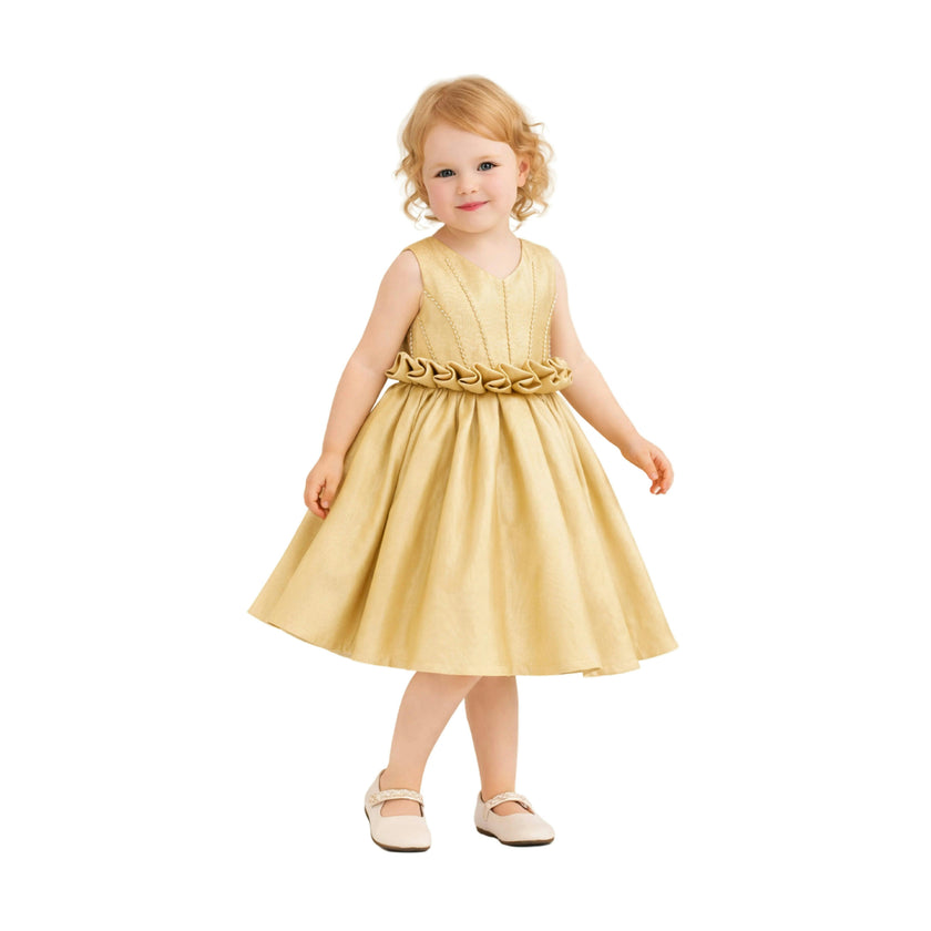 Gold Luminara Ruffle Waist Formal Dress