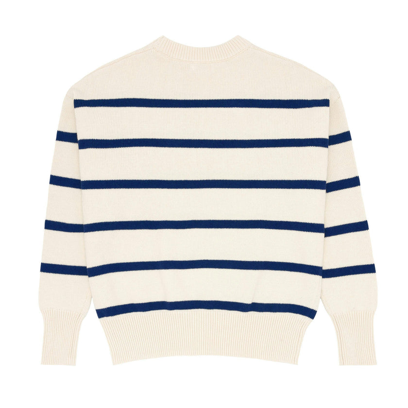 Women's Cream And Navy Wide Stripe Knit Sweater