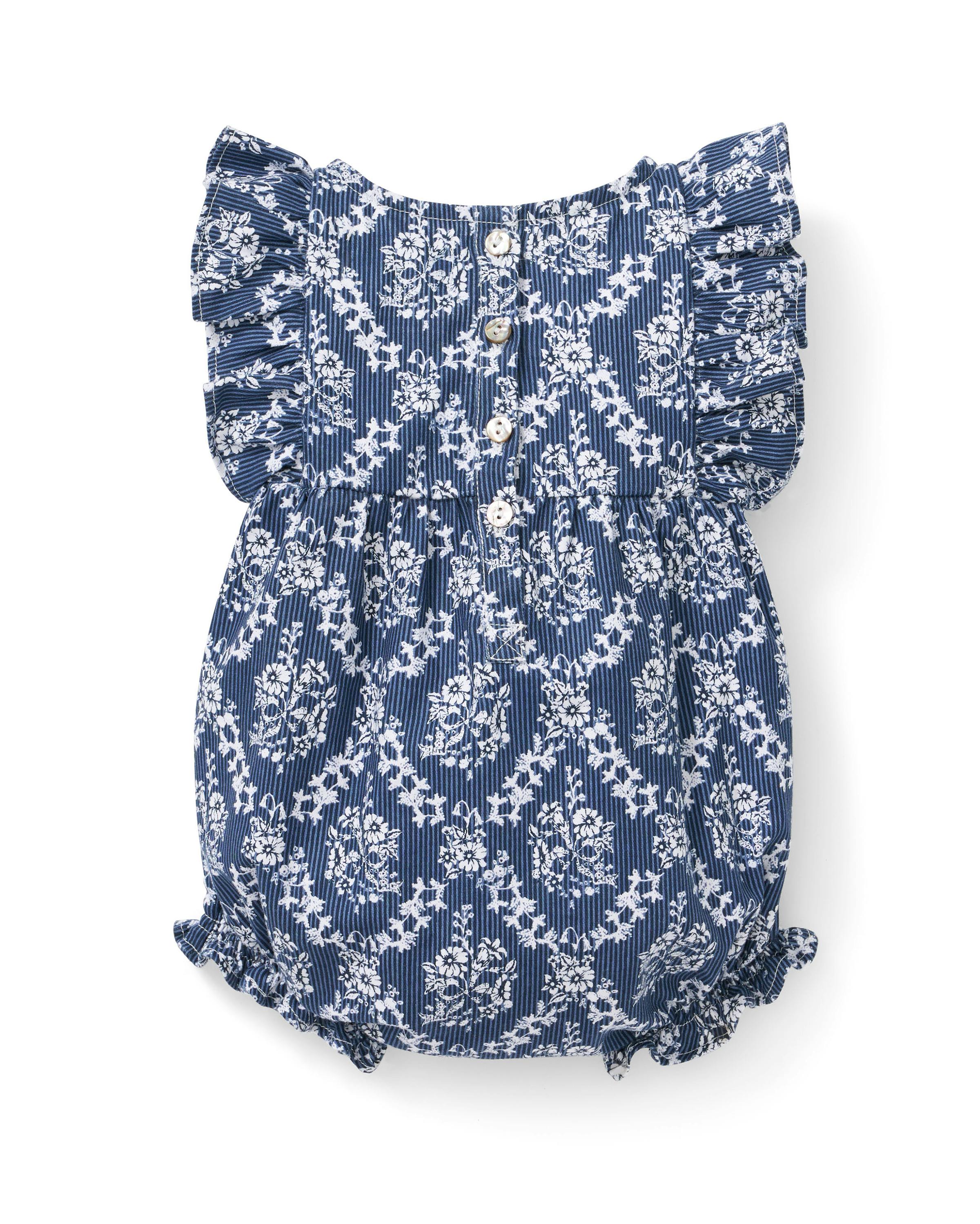 Baby's Twill Ruffled Romper in Innkeeper Trellis