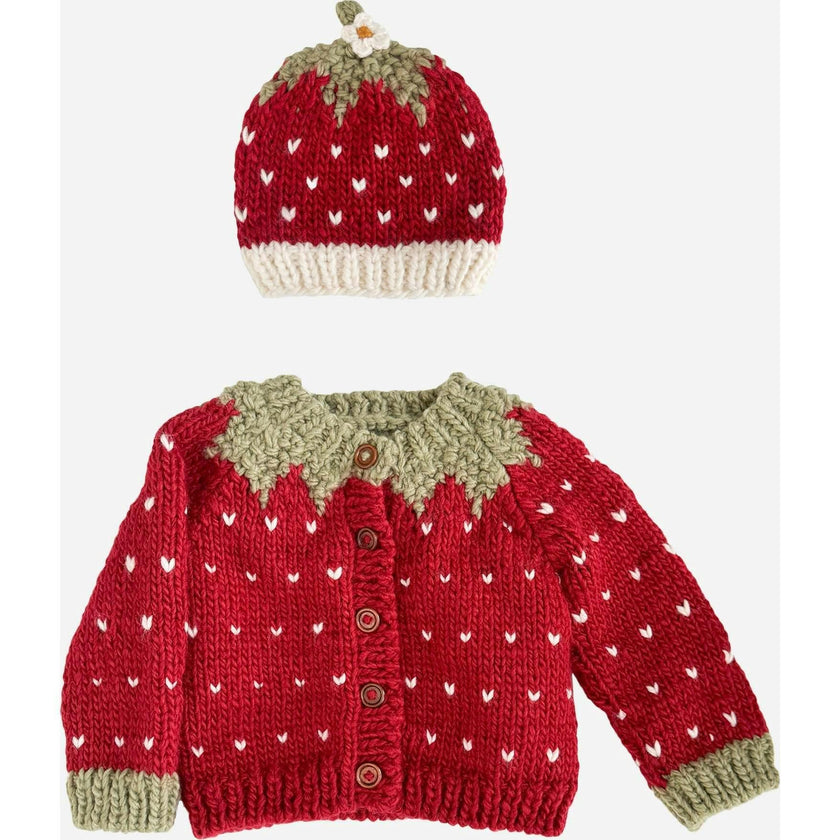 Strawberry Cardigan and Hat Set - Red