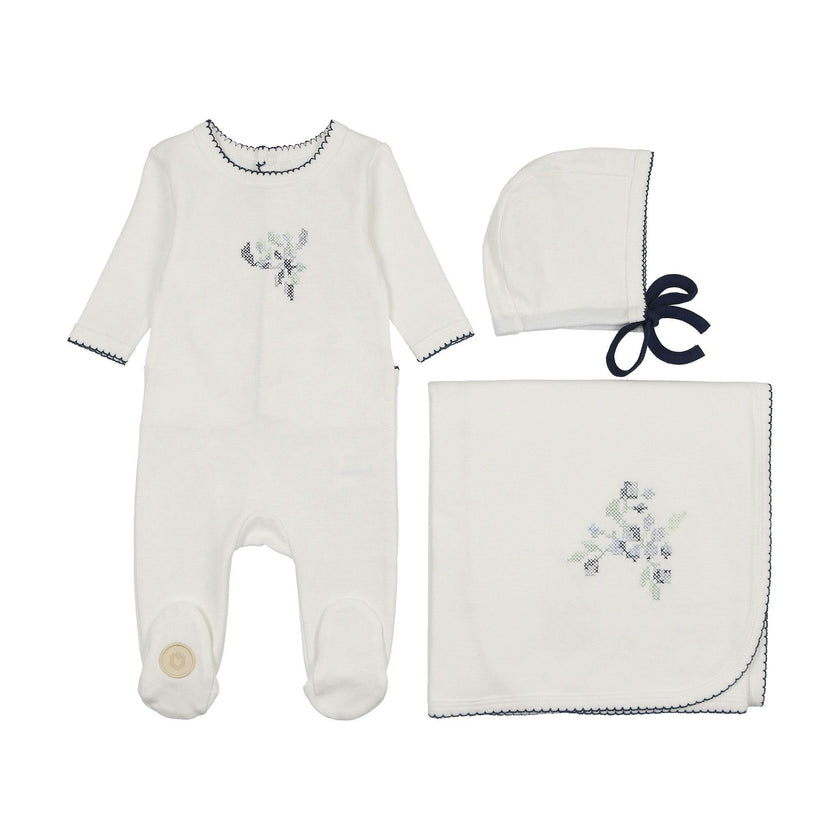 Heirloom Berry Layette Set Ivory & Blue