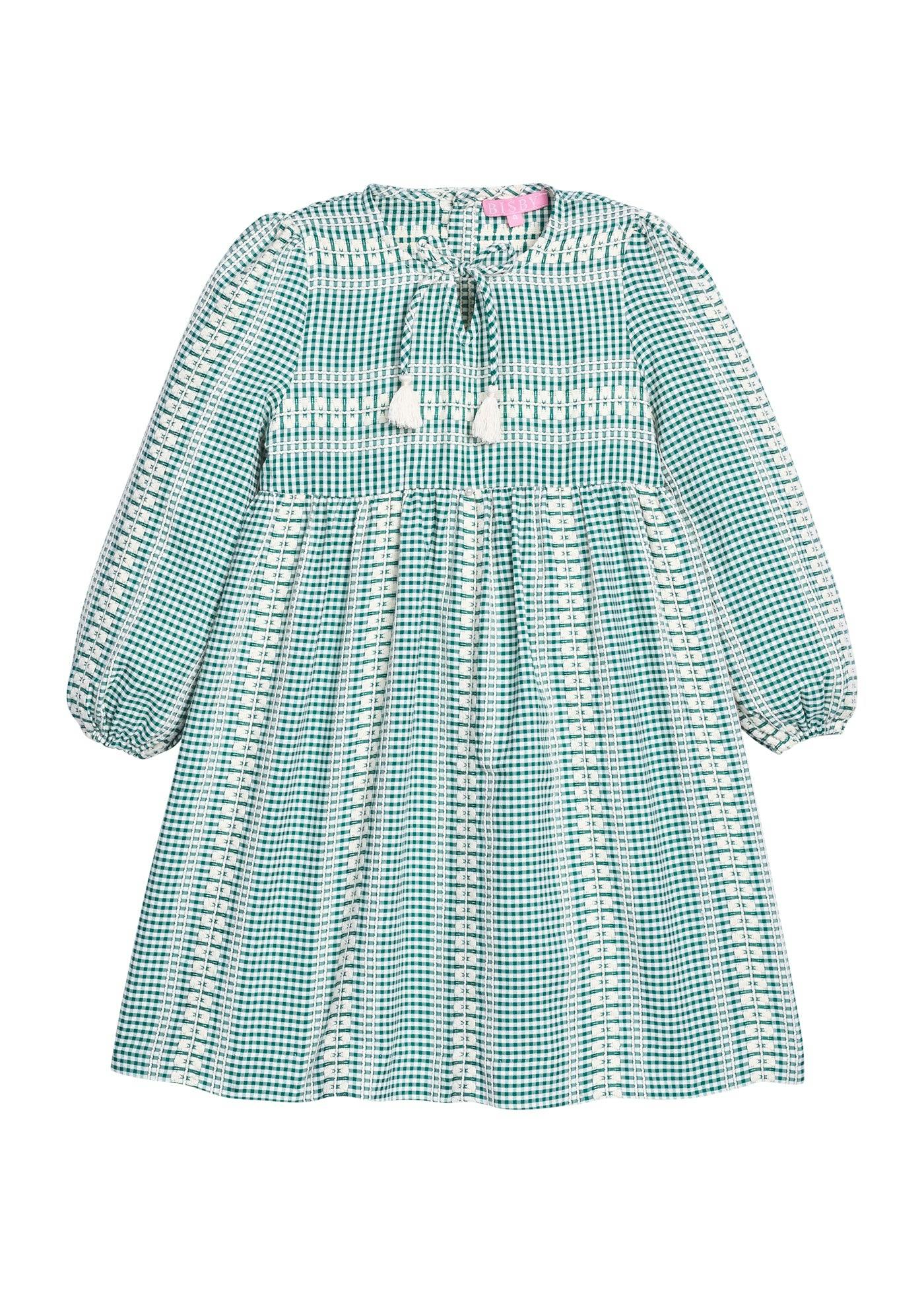 Long Sleeved Riviera Dress - Geneva Gingham Green