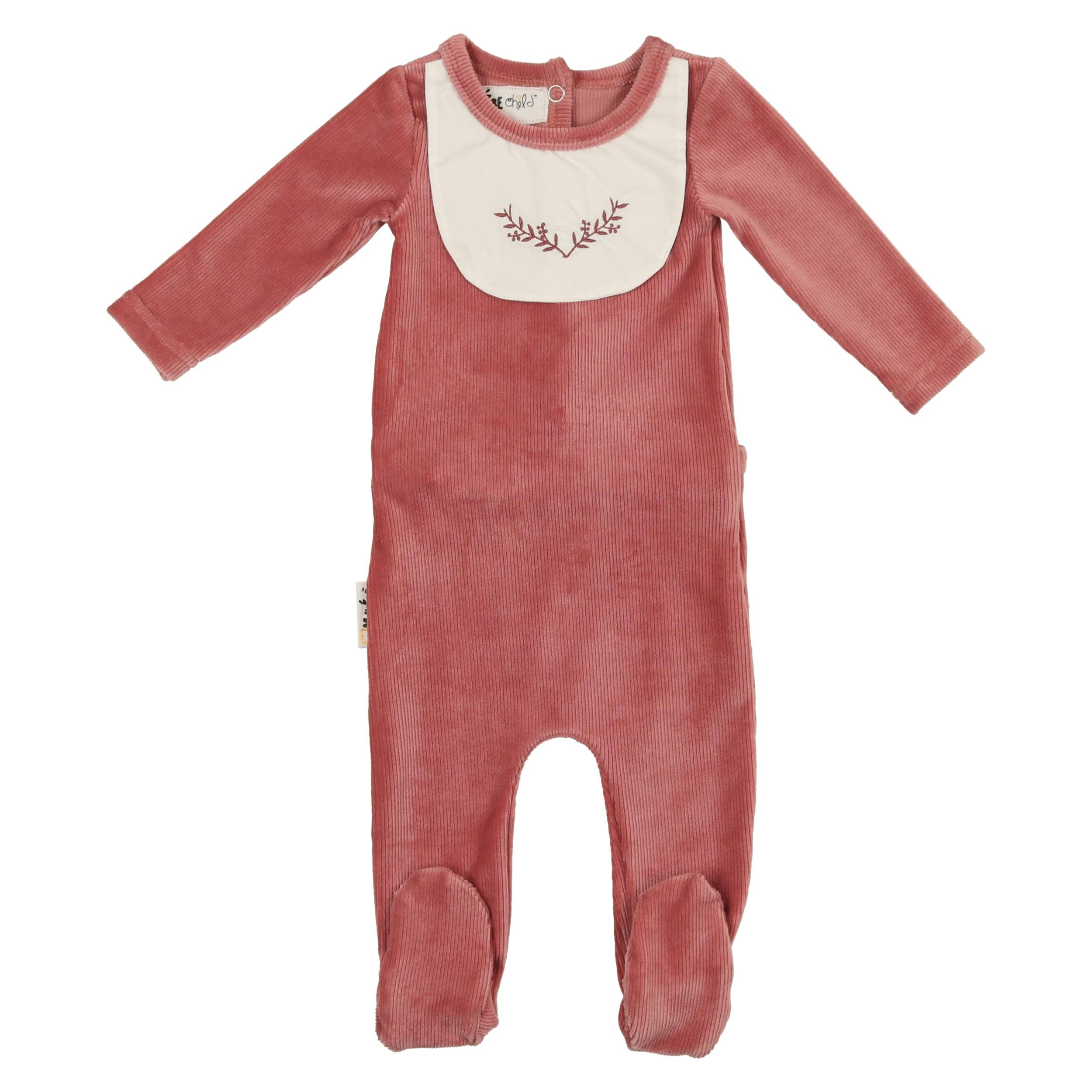Girl's Embroidered Bib Long Sleeve Footie