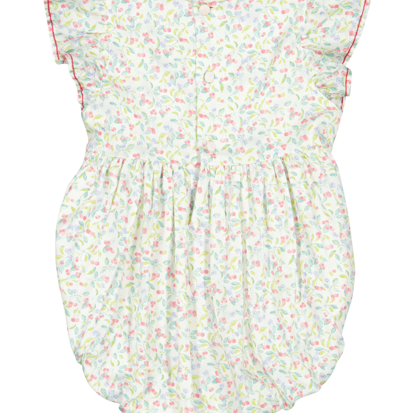 Alizee Cherry Ruffled Sleeve Bubble Romper