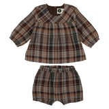 Sweet Plaid Long Puff Sleeve Top & Shorts Set